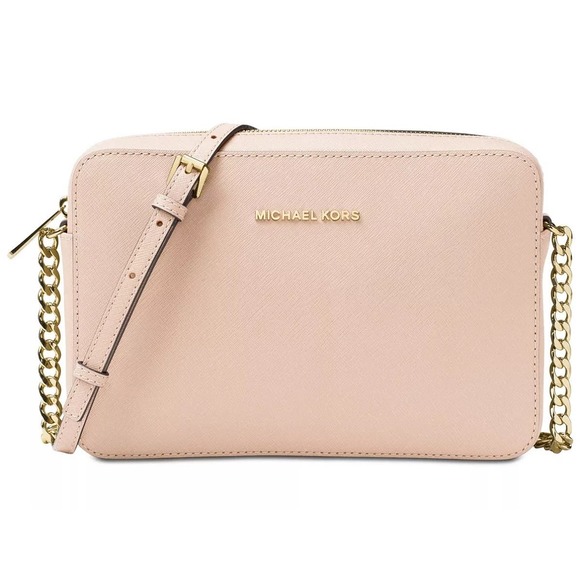 Michael Kors Jet Set Large Saffiano Leather Crossbody Bag Powder Blush $378 Nwt - Picture 1 of 4